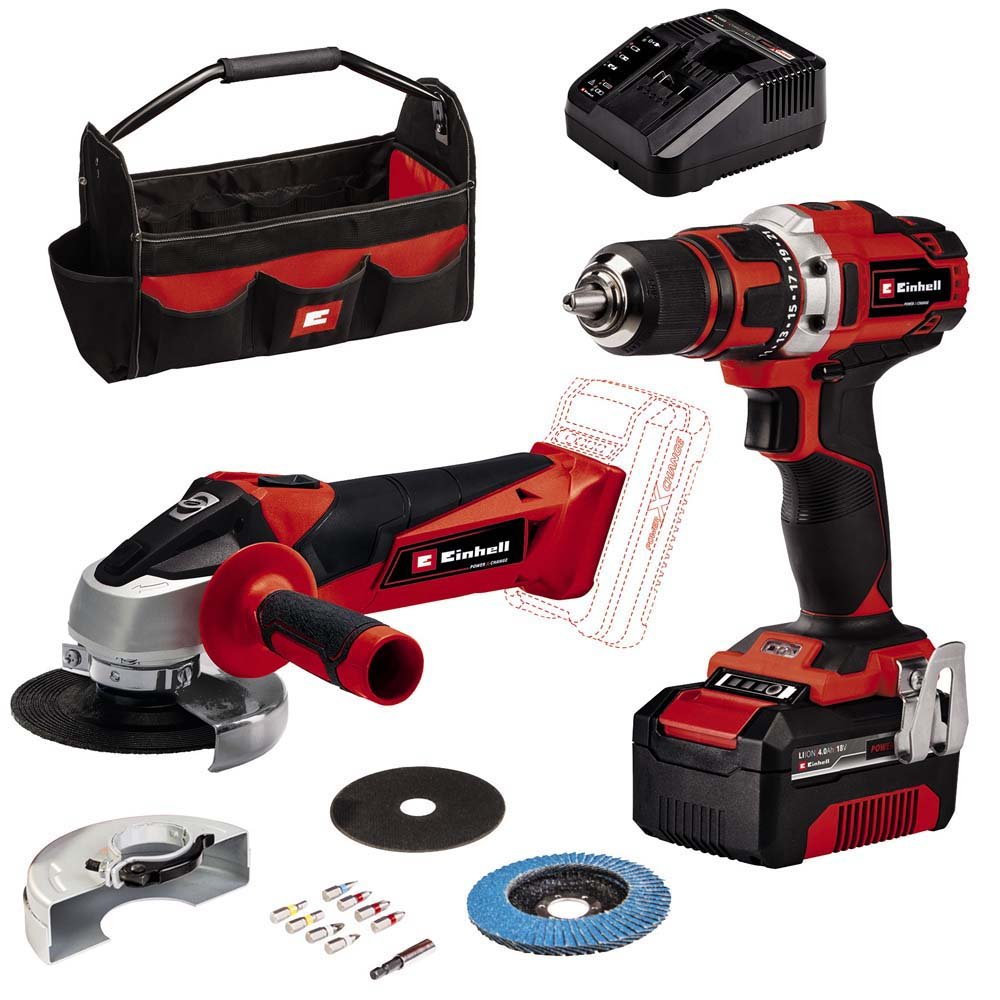 Einhell Power X-Change 18V Cordless Drill Driver & Angle Grinder