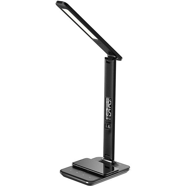 Ares LED Desk Lamp with Wireless Charging Pad & Clock - Black | GVWC04BK
