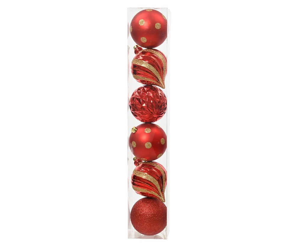 Luxury Pack of 6 Shatterproof Christmas Baubles 15cm - Red Mix