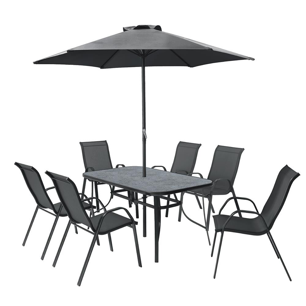 The Garden Collection Amora 6-Seater Dining Set with Parasol