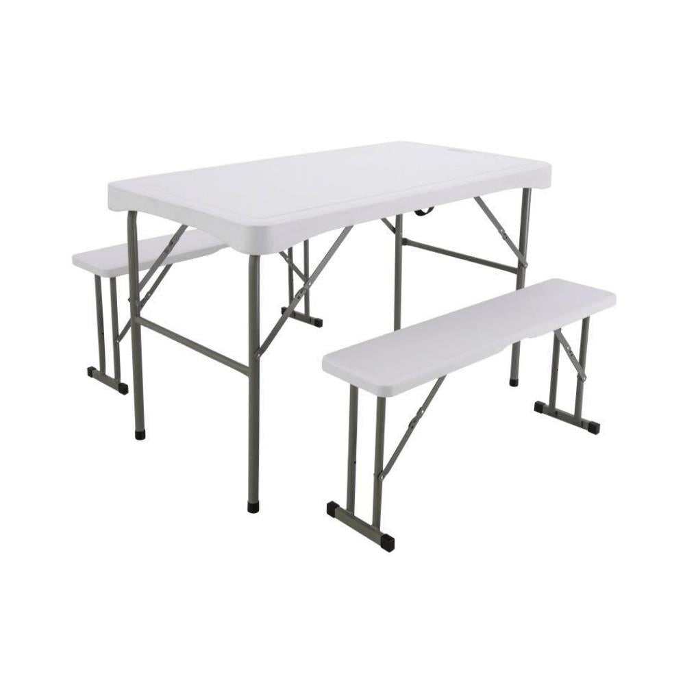 The Garden Collection Folding White Table With 2 Benches