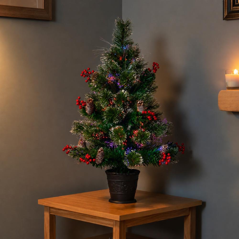 The Christmas Collection Fibre Optic Snow Tipped Bottle Brush Tree with Berries and Cones 80cm