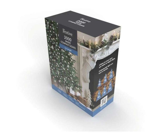 The Christmas Collection 2000 Compact LED Lights Green Cable - White