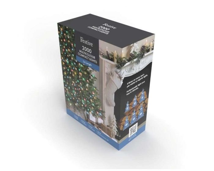 The Christmas Collection 2000 Compact LED Lights Green Cable - Multi-Coloured