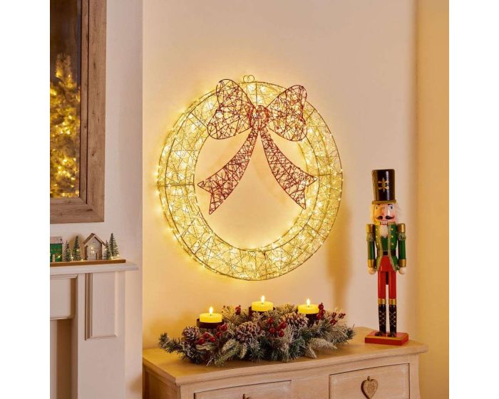 The Christmas Collection 50cm Wreath with Red Bow and 600 Warm White LED