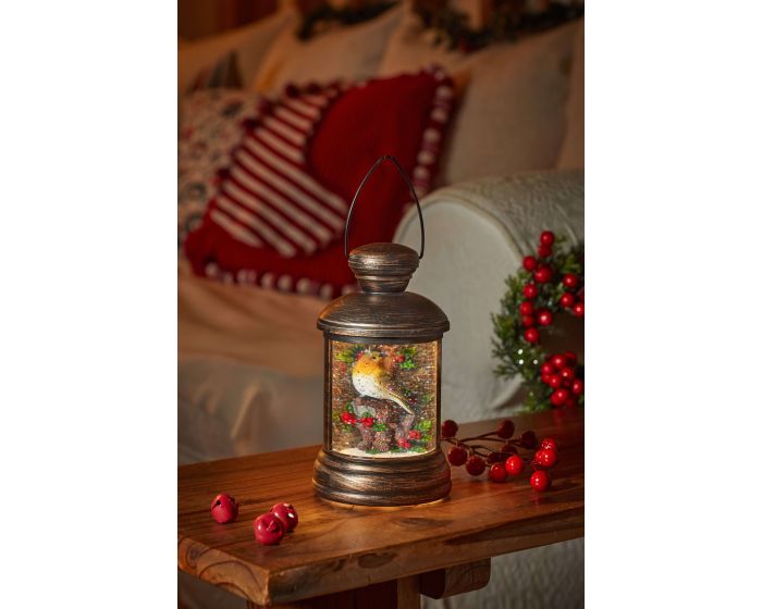 The Christmas Collection Robin Swirl Snow Lantern